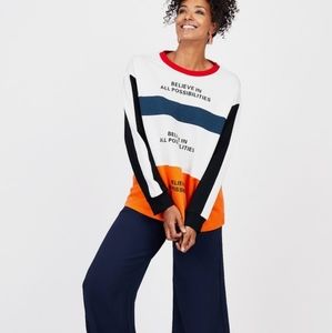 NWT DUBGEE White/Orange/Blue Colorblock All Possibilities Crew Neck Sweatshirt M